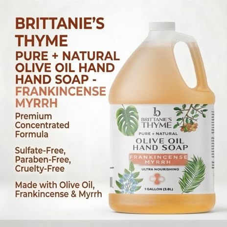 Brittanie's Pure Organic Castile Liquid Olive Oil Soap Refill, Frankincense, 1 Gallon | Face, Body Wash, Dishes, Pets & Laundry | Vegan & Gluten Free Non-GMO