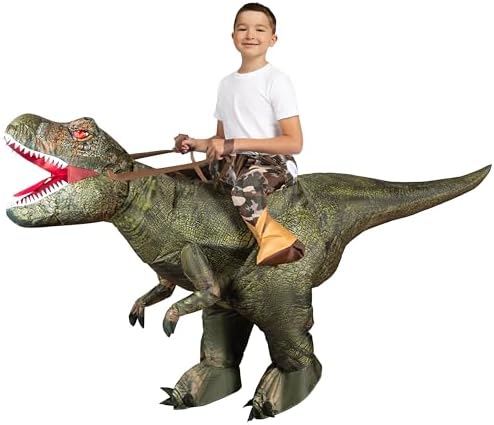 Spooktacular Creations Inflatable Dinosaur Costume Kids, T.rex Blow Up Costumes, Digital Printing Ride-On Dinosaur for Party