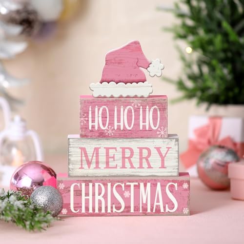 Moucuny 4 Pcs Christmas Wooden Tiered Tray Decor Farmhouse Table Signs