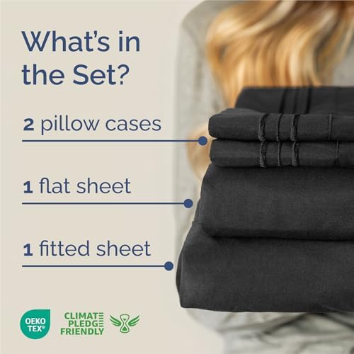 King Size 4 Piece Sheet Set - Comfy Breathable & Cooling Sheets - Black