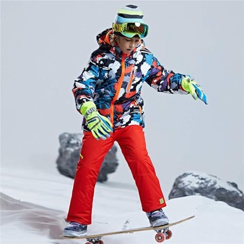 WOWULOVELY Big Boy's 2-Piece Colorblock Snow Pants and Jacket Snowsuit Ski Suit