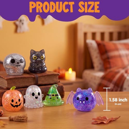 JOYIN 24 PCS Halloween Mini Glitter Squishy Toys, Slow Rising Squishy Toys, Anxiety Relief Stress Balls, Sensory Toy for Kids Teens, Party Favors, Trick or Treating, Classroom Prize