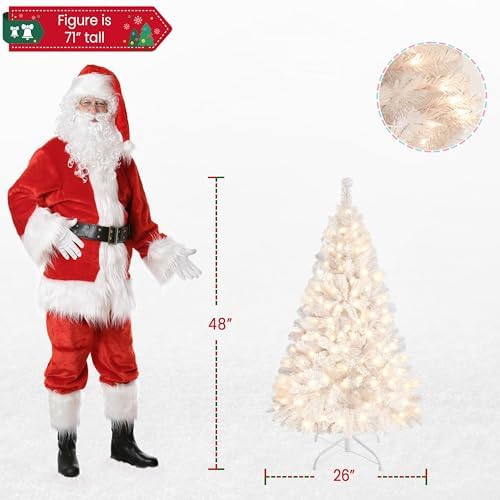 Yaheetech 4ft Pre-lit Artificial Small Christmas Tree with Stand, White