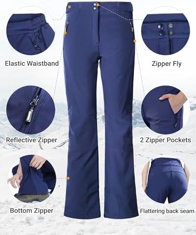 Outdoor Ventures Fleece Lined Waterproof Pants Women Ski Snow Hiking Warm