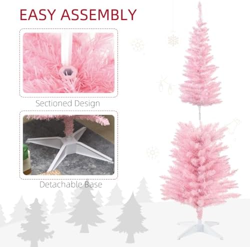 HOMCOM 5' Tall Pre-Lit Slim Artificial Pencil Christmas Tree 294 Tips Pink