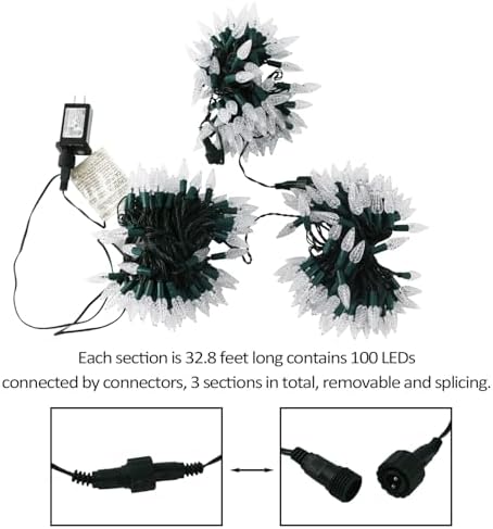 AWQ 300LED 108 FT C6 Christmas String Lights Plug in Warm White Decorations