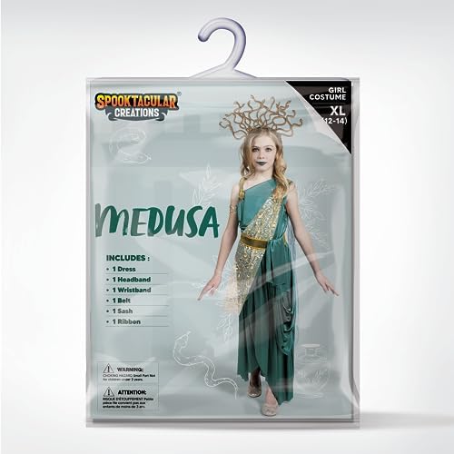 Spooktacular Creations Girls Medusa Costume, Child Green Medusa Dress with Headpiece Armlet for Kids Halloween Role Play