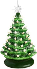 Best Choice Products 15in Ceramic Christmas Tree, Pre-lit Hand-Painted Tabletop Holiday Tree, 2 Star Toppers, 64 Lights - Green w/Warm White Bulbs