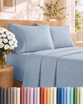 Cal King Size 4 Piece Sheet Set - Breathable & Cooling - Heathered Blue