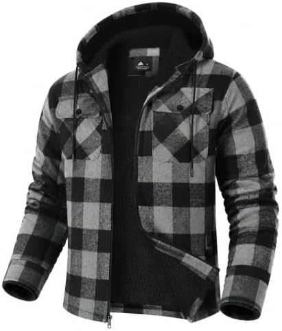 GEEK LIGHTING Men's Flannel Shirts Jacket Sherpa Lined Plaid Zipper Hoodie