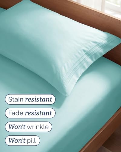 Twin Size 3 Piece Sheet Set - Comfy Breathable & Cooling Sheets - Spa Blue