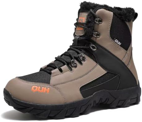 QUH Winter Snow Boots Waterproof Military Training Fur Lined Anti Slip Warm Boots Thickened Cotton Walking Ankle Boots For Man