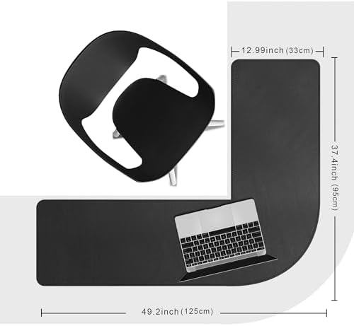 Chihein PU Leather L-Shaped Desk Pad (37.4”+ 49.2”) x 12.99” Black/Gray
