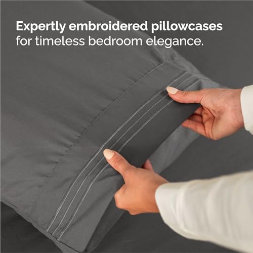 Split King Size 5 Piece Sheet Set - Breathable & Cooling Sheets - Charcoal