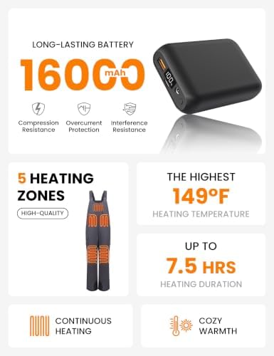 Heated Insulated Bib Overalls for Women with 16000mAh Power Bank, Outdoor Snow bibs Warm Skiing Snowboard Pants