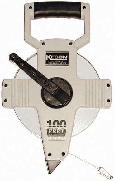 Keson NR18200 Nylon Coated Steel Blade Measuring Tape with Zero Point at Tape End and Hook End (Graduations: ft., in. 1/8), 200-Foot
