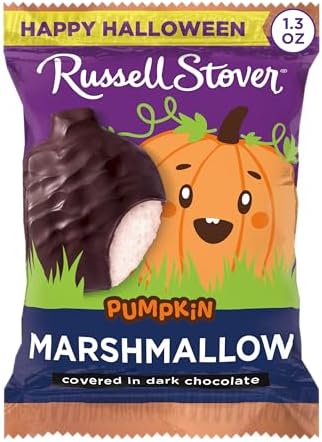 RUSSELL STOVER Halloween Dark Chocolate Marshmallow Pumpkin, 1.3 oz. (Pack of 18) - Bulk Halloween Candy