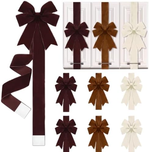 Daifunli 6 Pcs Multicolor Velvet Christmas Cabinet Bows Ribbons for Kitchen