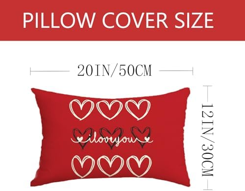Valentines Day Decorations-Valentine Pillow Covers 12x20 Set of 4, Red Hearts I Love You Happy Valentine's Day Throw Outdoor Pillow Covers Anniversary Wedding Cushion Case for Home Sofa Couch Decor