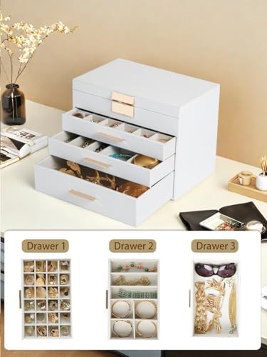 BOOVO Jewelry Boxes for Women, White and Black 6 Layer Large Jewelry Box for Necklace, Bracelet, Earrings, Rings Storage, Jewelry holder Organizer for Girls Gift (White, 5 Layer)