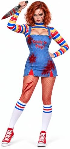 Halloween Killer Doll Costume for Women, Adult Creepy Doll Cosplay Set