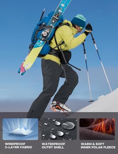 Stlight Mens Snow Ski Water Repellent Softshell Pants for Winter Hiking Fleece Lined Bottom Leg Zipper with 6 Zip Pockets