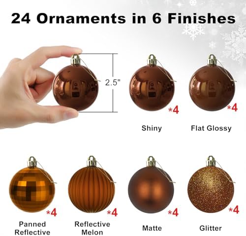 Bronze 2.5" Christmas Balls Christmas Tree Decoration Ornaments Shatterproof Hanging Balls for Birthday Halloween Holiday Wedding Decorations Set of 24pcs
