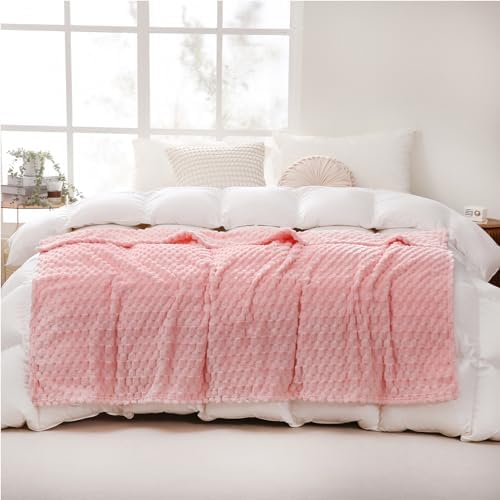Puncuntex Light Pink Throw Blanket 108"×90" Fuzzy 3D Jacquard Decorative