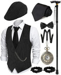 1920s Mens Costume, Roaring 20s Costumes for Men 1920s Mens Outfit with Walking Cane Vest Hat 1920 Mens Accessories