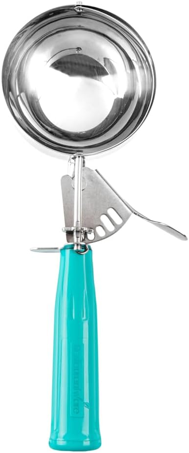 Restaurantware 6.5 Ounce Portion Scoop, 1 Trigger Release Stainless Steel Cookie Scoop - With Teal Handle, Stainless Steel Disher, For Portion Control, Cookie Dough, Cupcake Batter, Or Ice Cream