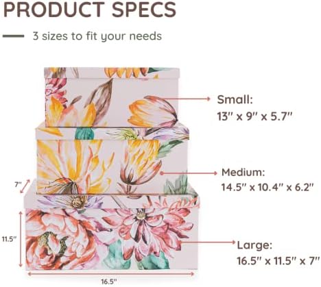 Soul & Lane - Beauty in Bloom Decorative Storage Boxes with Lids, Set of 3