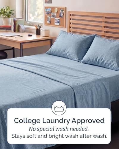 Full XL Sheets - 4 Piece Full XL Sheet Set - Breathable - Heathered Blue