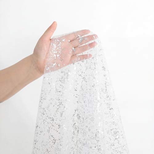 Artoid Mode White Silver Gauze Table Runner 59x120 Inch 10FT, Glitter Metallic Foil Sheer Dining Holiday Wedding Anniversary Birthday Table Decor for Home Party