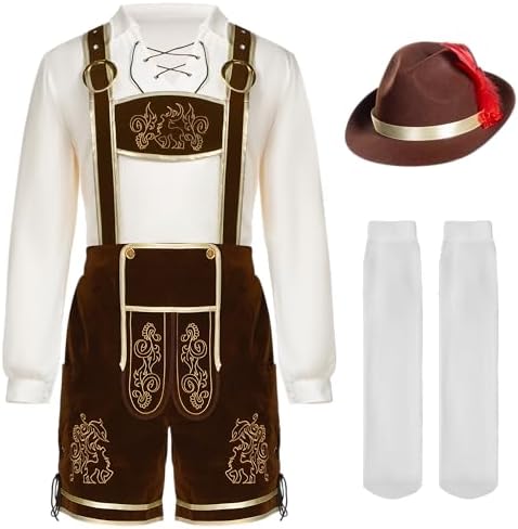 Spooktacular Creations Lederhosen Men Oktoberfest Outfit Costume, Halloween German Bavarian Costume for Adults Beer Festival