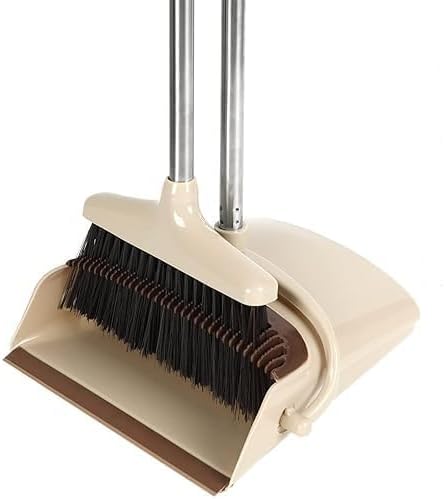 Stainless Steel & Plastic Broom Brush with Dustpan Combo Set,Premium 180° Rotating Removable Brush with Extendable Long Handle, Upright and Lightweight Floor Cleaning for Home Room Office Lobby
