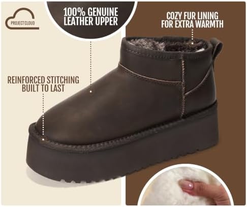 Project Cloud 100% Genuine Leather Ankle Boots for Women Platform Boots