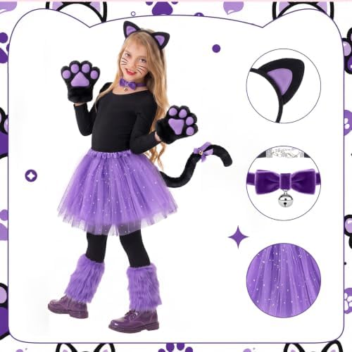 Haull 7 Pcs Halloween Cat Costume Accessories Girl Kid