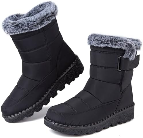Womens Snow Boots Leather Winter Warm Boots Platform Ankle Booties