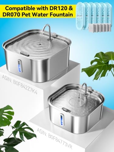 Large Dog Water Fountain 14L/3.7Gal, Stainless Steel Pet Fountain for Large Dogs and Multi-Pets, with Window & Extra Wide Drinking Area, Square Design Enlarges Capacity & Saves Space (6 Newly Filters)