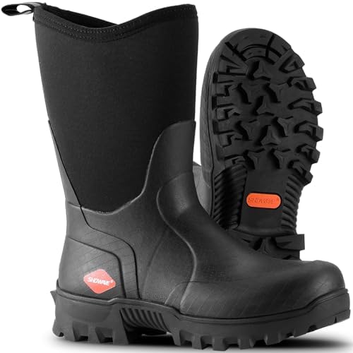 Showave Men's Rubber Boots Waterproof Rain Boots Mud Boot Comfy Sports Sole