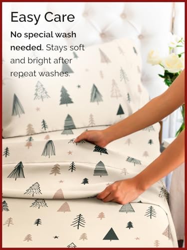 Christmas Sheet Set, Holiday Pine, Holiday Xmas Bedding Set - Queen Size