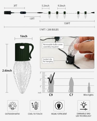Probro 158FT 200 LED Smart C9 Christmas Lights Outdoor, RGB, App Controlled