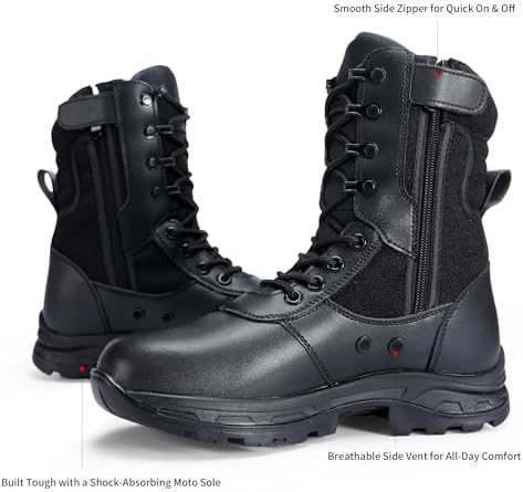 Men's Military Tactical Work Boots with Side Zipper, Puncture Resistant, Desert Combat, Army Jungle, 8 Inch Lightweight Hiking Boots