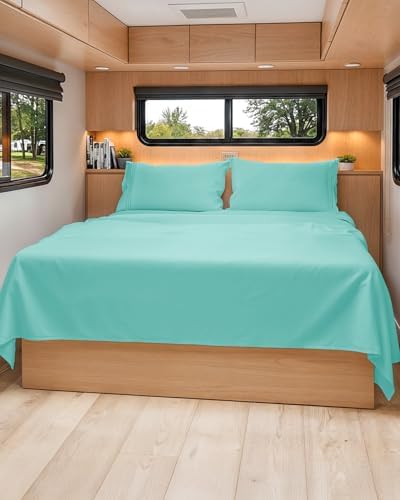 Short Queen Size 4 Piece Bed Sheet Set - RV Short Queen Sheets - Spa Blue