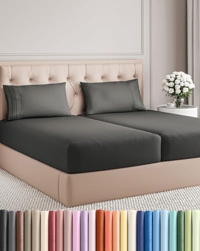 Split King Size 5 Piece Sheet Set - Breathable & Cooling Sheets - Charcoal