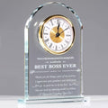 YWHL Best Boss Birthday Gifts for Women Men, Meaningful Boss Appreciation Gift for Female, Laser Engraving Glass Table Clock for Boss's Day Retirement Work Anniversary (Battery not Included)