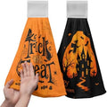 Halloween Trick or Treat Hand Towel with Hanging Loop Spooky Witch Haunted Castle Kitchen Hanging Towels Set of 2 Seasonal Holiday Fingertip Bath Towels Soft Absorbent Dish Tie Towel