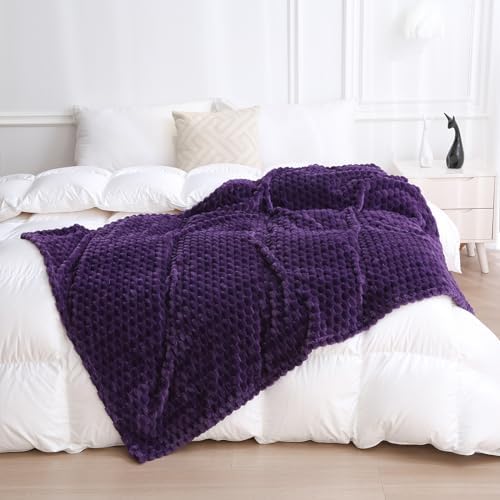 Puncuntex Deep Purple Throw Blanket 90"×90" Fuzzy 3D Jacquard Decorative