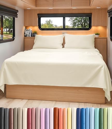 Short Queen Size 4 Piece Bed Sheet Set - RV Short Queen Sheets - Off White