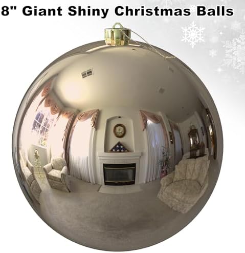 Champagne Gold 8.0" Extra Large Christmas Balls Ornaments - Christmas Tree Decorations Shatterproof Shiny Hanging Balls for Birthday Holiday Wedding Decorations Set of 2pcs